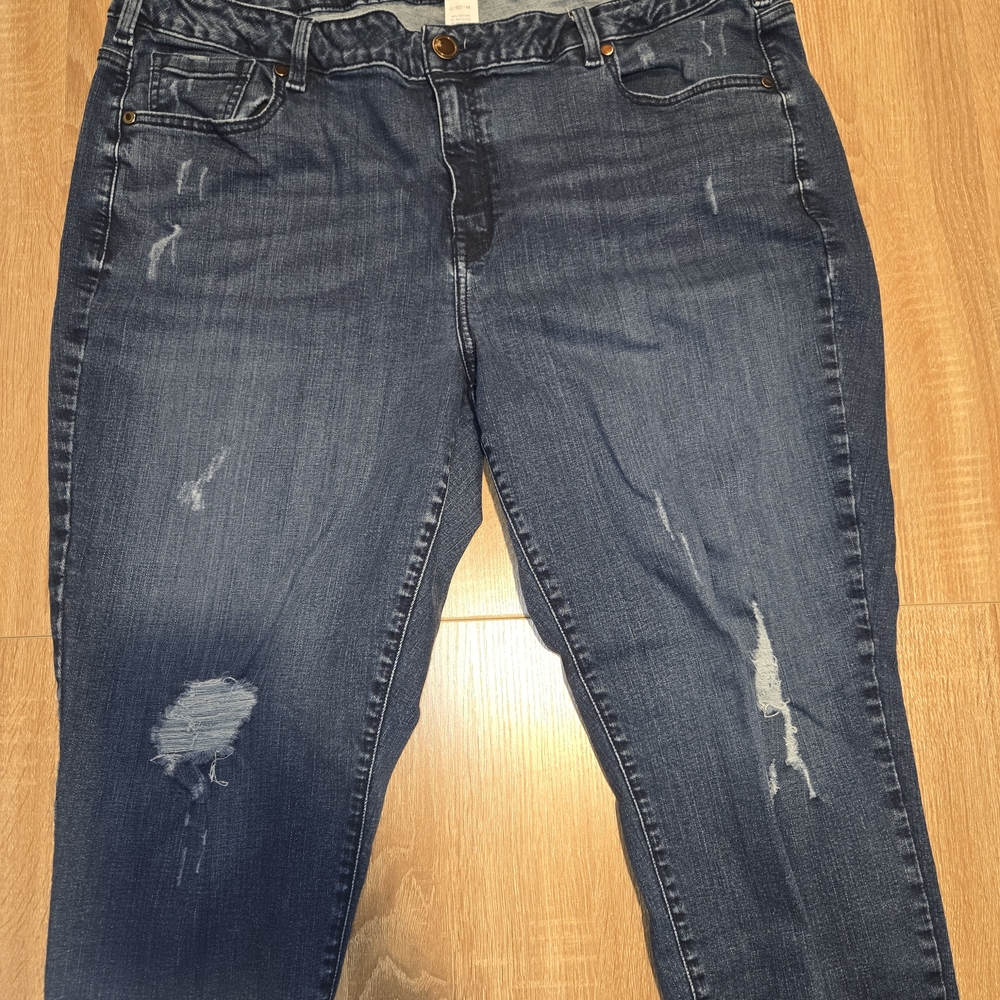 Lane Bryant Distressed Dark Blue Boyfriend Jeans